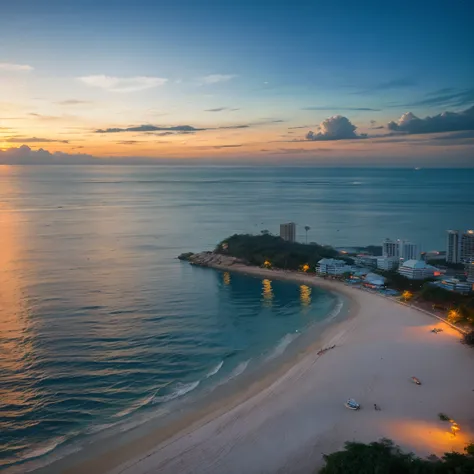 Beautiful sky, Night, Pattaya city, Beach, sea, beautiful sea, shiny sea, clear water, Wallpaper,8k, UHD,Blue water, Beautiful sky