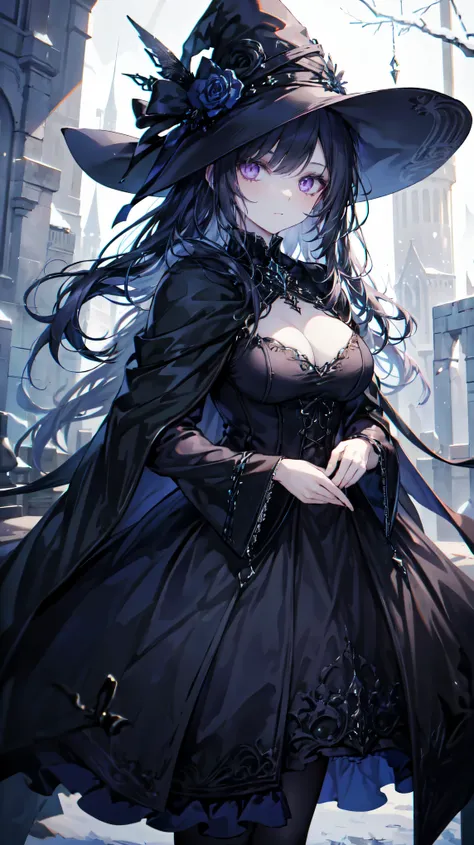 She is a girl, with skin as pale as snow with dark purple eyes and also her hair as dark as the night, in an equally dark and gothic dress so beautiful that it seems that she bewitches you with her charms.