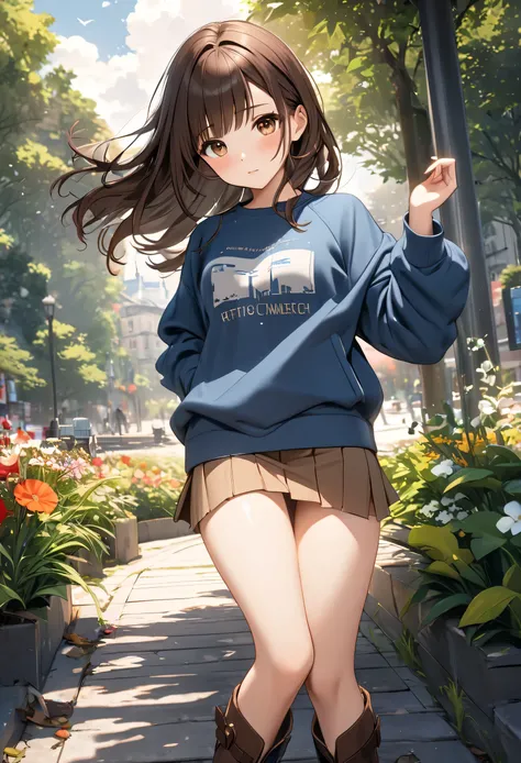 (( masterpiece,  better quality,  high resolution sweatshirt, UHD, perfect pixels ,  depth of field , 4k, RTX, hdr))), 1 girl, single,  , alone,  full body,  beautiful anime girl,  Beautiful Art Style,  anime character, (( serene expression , childish gaze...