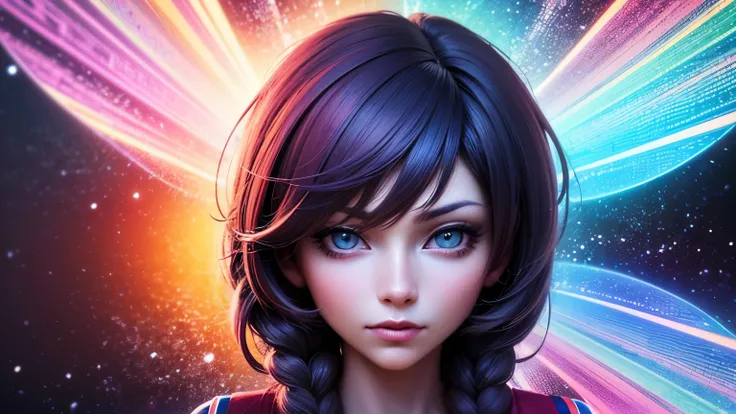  Masterpiece,  top quality,  photorealistic,  Finely Details ,  high resolution,  8k wallpapers,  perfect dynamic composition,  close-up of a person with colorful hair and body,  Colorful Digital Fantasy Art ,  Epic 3D Abstract Emo Girl ,  cosmic haired an...