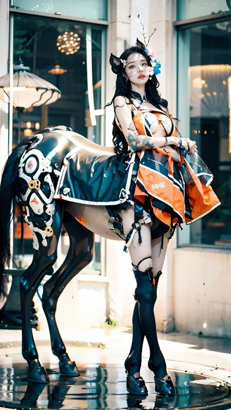 （ integrated perfect fusion 、 seamless nesting 、 Mythical cyber-female centaur with precise connections ，Centaur，Centaur：1.8）。Liquid silicone 3D printing 、 Surrealistically adjusted appearance 、 Super visual effects engine post-rendering ，（ Using Real Phys...