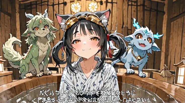  in the seat ,   Cat girl 、(Cat ears、  women in the world always wear goggles and cat ears), (   I wear luxury gold goggles on my head    ),      Greatest Masterpiece in History    ,dynamic,   Shrine Background   ,     beautiful black hair、Pigtails or hair...