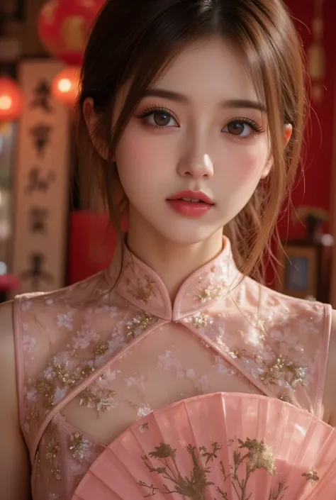 Cat ears、 face up, attractive, pretty girl, ponytail、 (( fine facial features , eroticism)), dramatic lighting , realistic , 8k, Dramatic Shadows , intricate and elaborate patterns , super detailed photo , chiaroscuro lighting , Pleasant colors , deep cont...