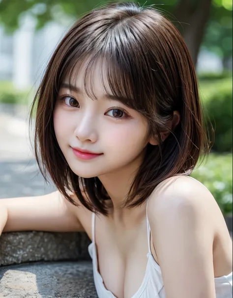 incredibly absurd, beautiful and cute 20-year-old Korean girl with a photorealistic face, showcasing top-quality craftsmanship. Her slender frame adorned with short, messy hair. The artwork high-resolution, allowing for ultra-detailed features to be captur...