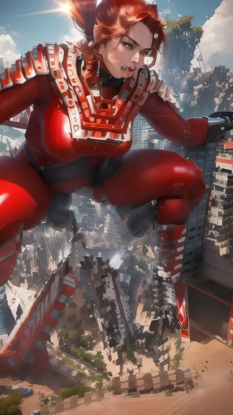  Young Female Giants Ultra Seven ， Japanese Vermilion Giant Hero Battle ,  young beautiful woman Ultra Seven ,  red catsuit，red giant, Giant destroying a city,  Huge Beautiful Woman , Giants crossing buildings,  Tight Red Bodysuit White Boots，It digs into ...