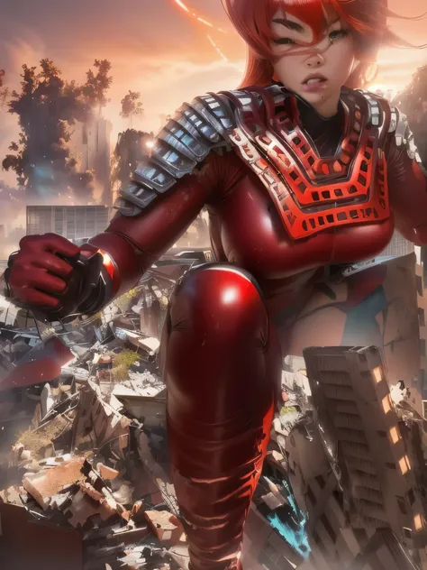  Young Female Giants Ultra Seven ， Japanese Vermilion Giant Hero Battle ,  young beautiful woman Ultra Seven ,  red catsuit，red giant, Giant destroying a city,  Huge Beautiful Woman , Giants crossing buildings,  Tight Red Bodysuit White Boots，It digs into ...