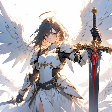 Angel, is wearing armor, has wings,Holy Sword