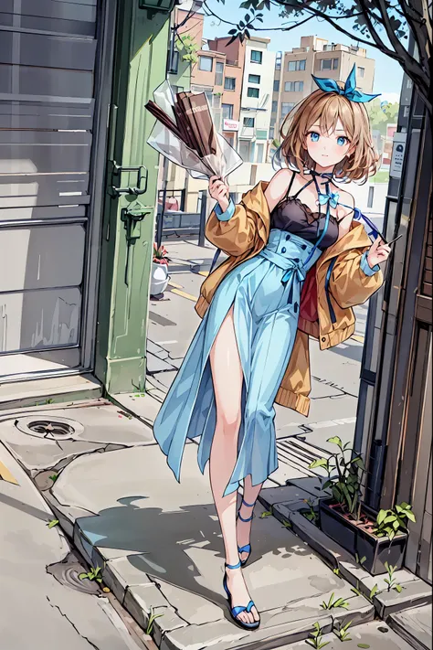 Yo Watanabe, Yu Watanabe,  brown hair， Shortcut，Messy Hair， short braided hair， Neat ， slender beauty ，Dignified posture， small breasts， beautiful feet， her charming grayish blue eyes shine like stars， vibrant colors, beautiful eyes,A delicate smile, textu...