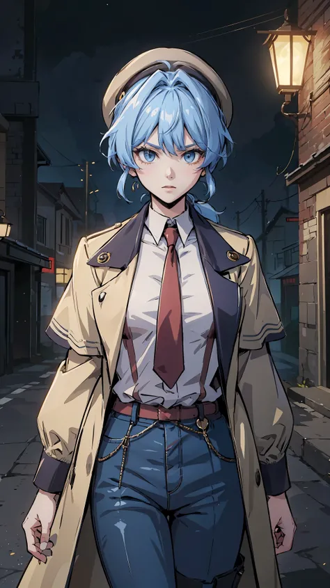 a half length portrait of a person wearing a hat and a red tie,(2 d anime style),(tall anime girl with blue eyes), female protagonist 👀 :8, nagito komaeda, anime character, 2 d anime, from girls frontline, ((Manhwa artstyle)), best anime 4k konachan wallpa...