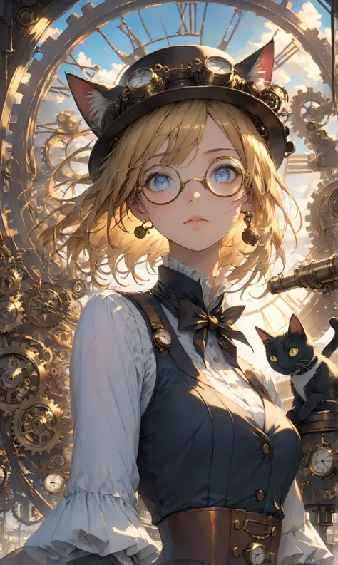 Masterpiece, high quality, high resolution, 16K, 3D, meticulously rendered backgrounds, Makoto Shinkai illustrations, hyperrealistic, haunting visual spectacle, vivid colours, cinematic lighting, digital painting, in a Victorian-era steampunk town, wearing...