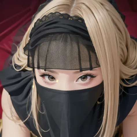 ( Masterpiece,  top quality:1.2),  1 girl, throw,  fellatio_Down_ mask,  mask,Translucent veil,  face up,  from above
