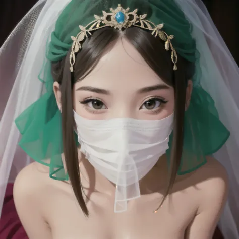 ( Masterpiece,  top quality:1.2),  1 girl, throw,  fellatio_Down_ mask,  mask,Translucent veil,  face up,  from above