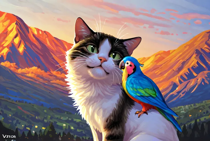 Cat Painting with bright colors on it's face, Detailed painting 4k, in a Cat Painting, a Cat Painting, Cat Painting, detailed 4k painting , Vector art by 、 Colourful and Detailed , Amazing Art , Amazing Paintings , Beautiful Art , brightly colored pa...