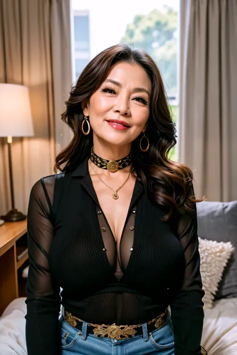 ７８ years old　Mom　MILF　Korean, Lady　large earring　Big choker　　realisitic　Gorgeous Madame Beautiful Mature Woman　sexy　Smile　Gentle woman navel piercing　４K　High quality 