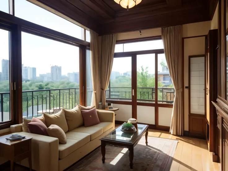  living room 　Corner room　direct window　Taisho romantic interior　 Balcony 　 glazed　high sash　High floors　Liang　lumbar wall　latticed glass