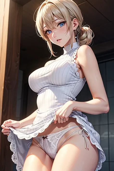 (best quality, highres, ultra detailed cg, 16k, beautiful kawaii anime cg), portrait, elegant and cute mature noble Lady, (detailed erotic sexy blue eyes, detailed Circular iris, swept-side bang, Hair tied up, dark blonde tied up hair), Hair tied up:1.5, (...