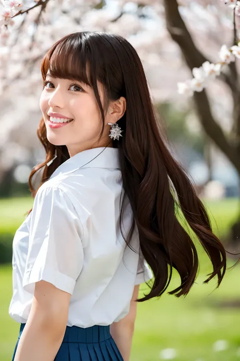 (   table top、  top quality、8k、、   ultra high resolution )、 (   cute japanese schoolgirl    :1.1)、(   white polyester shirt   :1.05)、(  navy pleated skirt :1.1)、 upper body picture、 cute standing pose 、  emphasizes body lines 、 THE BEST SMILE WHEN YOU SEE ...