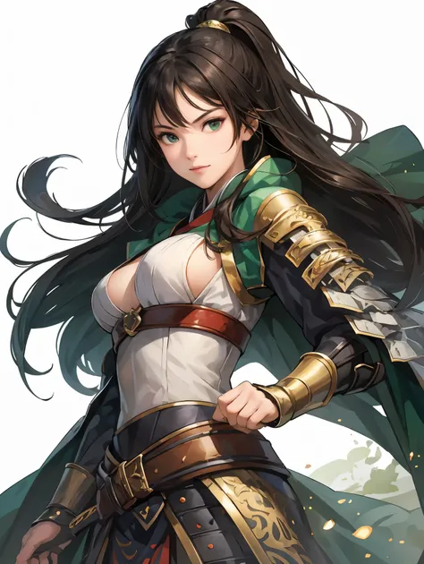   beautiful woman with dark hair ：1.3,  Gruwitz-Inspired Artwork , Hanfu,((  pure white background )), ( top quality),  handsome，Beautiful female knight, 2. 5D CGI fantasy artwork,  Detailed Digital Art,  Extremely Amazing Artwork ,  Fan Art Best Art Stati...