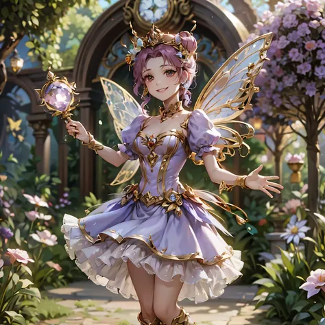 The fairy with a cute smile, the golden royal family decorations are beautiful,Glitter Energy,