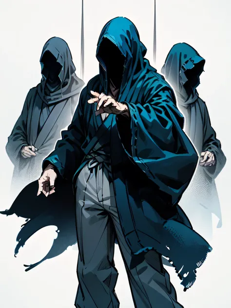 cool model pose:1.2,upperbody,(1nazgul is white open long jacket mant,gray pants),(1nazgul is black robe),(managa style),(sketch),illustration),