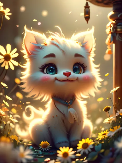 (Best Quality, Super Detail, Masterpiece, Representative Work, Official Art, Professional, Super Detail, 8k:1.3) (Photorealistic:1.2) Mystical plain in white dandelions. Very cute mythical graceful transparent anthropomorphic furry creature holds a lamp. t...