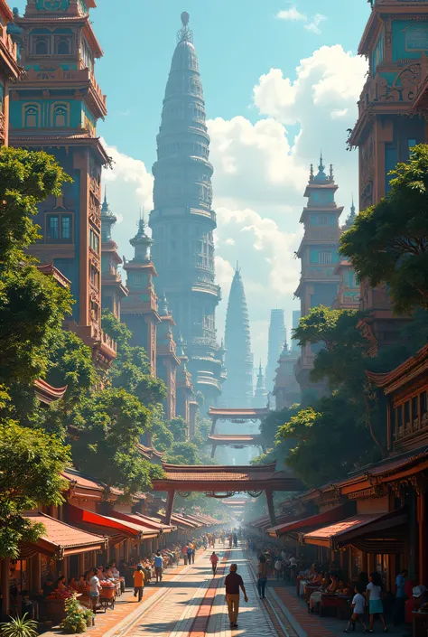 describe the city of the future with elements of Indonesian culture 