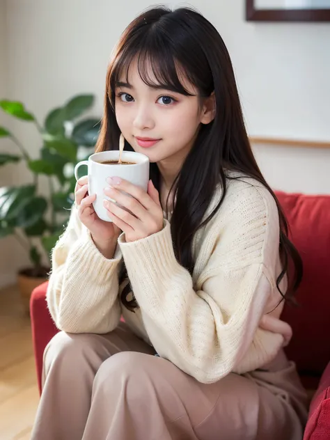 (Best quality, Masterpiece, Ultra High Resolution, (Photorealistic:1.4), Raw Photo, depth of field, professional lighting), 1girl, 15-years-old, the most famous Japanese idol, (wearing most adorable outfits, sweater, long length skirt), looking at viewer, ...