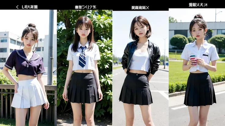 High detail, Textured skin, Very detailed, Ultra high definition, High-resolution model, Detailed face、bare navel、Twins, two girls, two high school girls、(((flat chest))), (flat chest:1.1)、 14years、a junior high school student、School Uniforms、Cute, young, ...