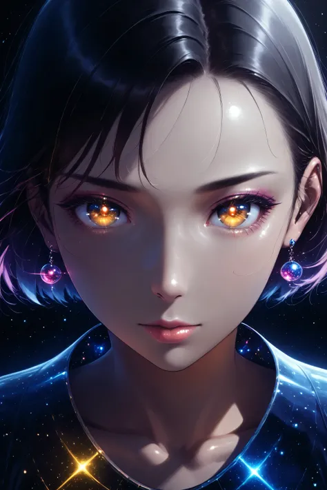 ((best quality)), ((masterpiece)), (detailed), perfect face, asian girl, surreal, sexy space clothes, in the illustrative style of moebius, spaceships, aliens, fantasy, sci-fi, graphic novel, line drawing, french retro, glowing gold eyes, eyes like jewels,...