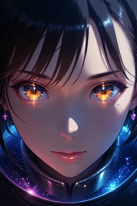 ((best quality)), ((masterpiece)), (detailed), perfect face, asian girl, surreal, sexy space clothes, in the illustrative style of moebius, spaceships, aliens, fantasy, sci-fi, graphic novel, line drawing, french retro, glowing gold eyes, eyes like jewels,...