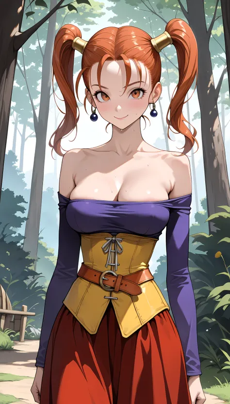 (masterpiece,best quality:1.2,amazing quality,very aesthetic,absurdres,newest,realistic),(jessica albert, Dragon Quest VIII),1woman,(very small head:1.2),(ideal ratio body proportions:1.2,slender body:1.2,skinny:1.2),medium breasts,red hair, pigtails、smile...