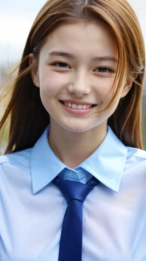 ( high image quality)、()、(beautiful Russian cute student)、(A natural smile for someone you have a crush on)、((classy tie and collared shirt))