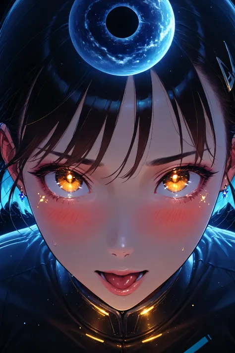 ((best quality)), ((masterpiece)), (detailed), perfect face, asian girl, surreal, sexy space clothes, in the illustrative style of moebius, spaceships, aliens, fantasy, sci-fi, graphic novel, line drawing, french retro, glowing gold eyes, eyes like jewels,...