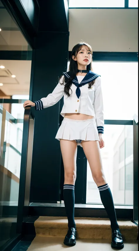 (( Masterpiece)),((( top quality))),Full body shot from floor height ,Face the photographer and stand with your legs wide open to the left and right,cool, Miniskirt mini skirt,  (((スカートを lift it yourself))), ((( lift it yourself))), (( panties)), (( wear p...