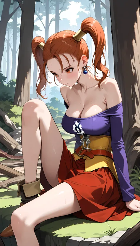 (masterpiece,best quality:1.2,amazing quality,very aesthetic,absurdres,newest,realistic),(jessica albert, Dragon Quest VIII),1woman,(very small head:1.2),(ideal ratio body proportions:1.2,slender body:1.2,skinny:1.2),medium breasts,red hair, pigtails、shy,p...