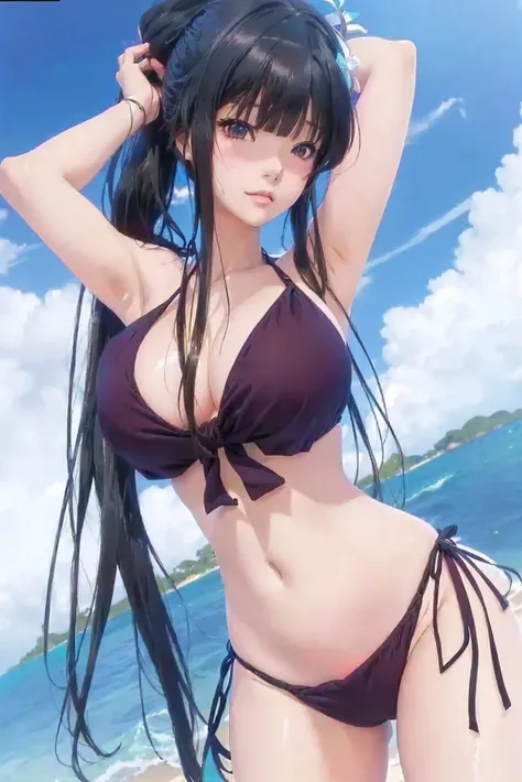 anime girl in a bikini posing on the beach, seductive anime girl, (anime girl), realistic bikini, beautiful alluring anime woman, attractive anime girl, beautiful anime woman, anime moe artstyle, anime best girl, beautiful anime girl, smooth anime cg art, ...