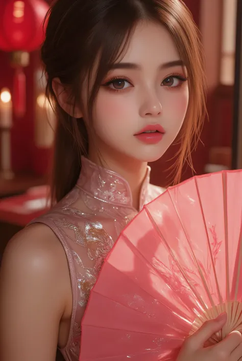Cat ears、 face up, attractive, pretty girl, ponytail、 (( fine facial features , eroticism)), dramatic lighting , realistic , 8k, Dramatic Shadows , intricate and elaborate patterns , super detailed photo , chiaroscuro lighting , Pleasant colors , deep cont...