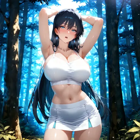 ((Best quality, 8k, Masterpiece :1.3)), one girl, yuki onna from Kyokou suiri, Elegant, Elegance, beautiful yuki onna from Kyokou suiri, Sexy expression, blush on face, Standing, Erotic,Very Long Black hair, realistic Light Blue eyes, Big breasts, perfect ...