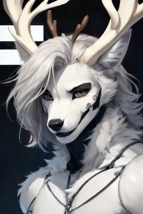 ((Furry)), ((cyborg: 1.1)), ((white wolf face: 1.2)), ((white face: 1.1)), ((angelic wings)), ((cyborg arms: 0.9) ) (((white arms: 1.3))), ((silver hair)), (long hair: 1.1), (shaved hair: 1.1), (disheveled hair), ((prosthetic neck) ), ((black neck) ), ((ch...