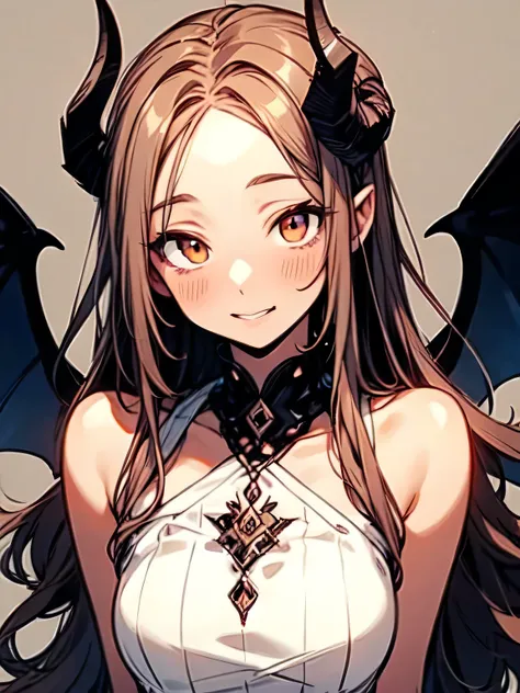 solo,upperbody:0.6,looking at viewer,brown thin straight long hair,forehead,cute face,brown eyes,(sexy succubus costume), detailed wings, demon horns, seductive pose, glowing eyes, long flowing hair, gothic outfit ,( manga style),(sketch),(illustration), M...