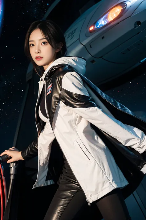 Spaceship,  Nurse,    Japanese Girl, galaxy,  Zero Gravity Combat Smooth Leather Cloak .、Super Sentai women&#39;Super Heroine Suit、  Super Battleship Glowing Costume  
