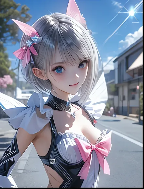 （（（ＳＦＷ、Accuracy、Highest quality、 A first-class masterpiece 、 Normal body 、32K、   detailed face 、 super precision 、   Normal Hands 、5 fingers、Highest、3d）））、" BLUEREFLECTION"、Hinako Shirai、 hinako、Silver-white hair、 bob cut、Heterochromia（Blue and Black）、 Odd...