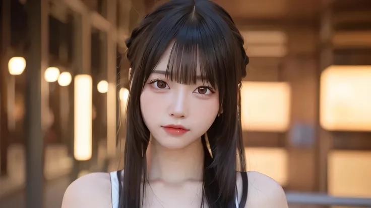  Stunning portrait of a girl shooting , Shot in 8K ,  Highest quality 3D cinema lights with ultra-high definition display for ultimate immersion. The setting is Roppongi in the 1990s.,  Medium shot showing her every detail . hairstyle,  Medium Straight Hai...