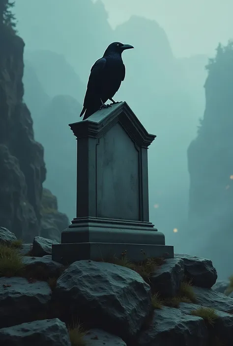 Let a tombstone on the rocks be a raven on top of the tombstone