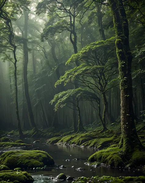 The air is filled with the scent of wet earth, mixed with the freshness of the freshly touched leaves of the rain . This small forest is like a world at a standstill , only the sound of water drops accompanies the silence . Mossy old stones leaning und...