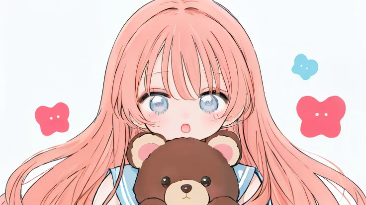 (best quality, masterpiece, highres), Long-haired anime girl holding teddy bear in her arms, Cute anime girl, Anime Girl with Long Hair, Cute Anime, Anime visuals of cute girls, Beautiful anime girl, an anime girl, young anime girl, soft anime illustration...