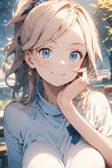 A beautifully drawn anime girl with long, flowing hair, gracefully tying it into a ponytail, She wears a casual yet stylish outfit, such as a cozy sweater or a school uniform, Her expression is calm and focused, with soft lighting illuminating her face, Th...