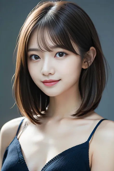 ( Masterpiece)、( top quality)、( Super detail)、 Finely Details 、 high resolution、8k wallpaper、(nsfw:1.1),  one woman、、 so cute、 perfect face、 beautiful and meticulous eyes、(smile:1.1)、 asymmetrical bangs、 has unkempt hair 、 Shiny Hair、 anatomically correct、...