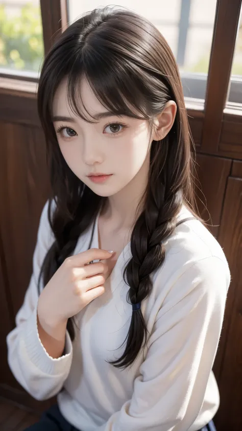 one girl, high resolution, Masterpiece, anatomically accurate, number々 Awards, 最 high quality , high resolutionモデル, high detail, high quality , retina, very detailed, textured skin, , 茶色のhair, 前hair, 長いhair, side blade , Thready hairst...