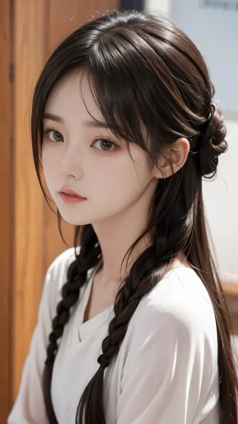 one girl, high resolution, Masterpiece, anatomically accurate, number々 Awards, 最 high quality , high resolutionモデル, high detail, high quality , retina, very detailed, textured skin, , 茶色のhair, 前hair, 長いhair, side blade , Thready hairst...